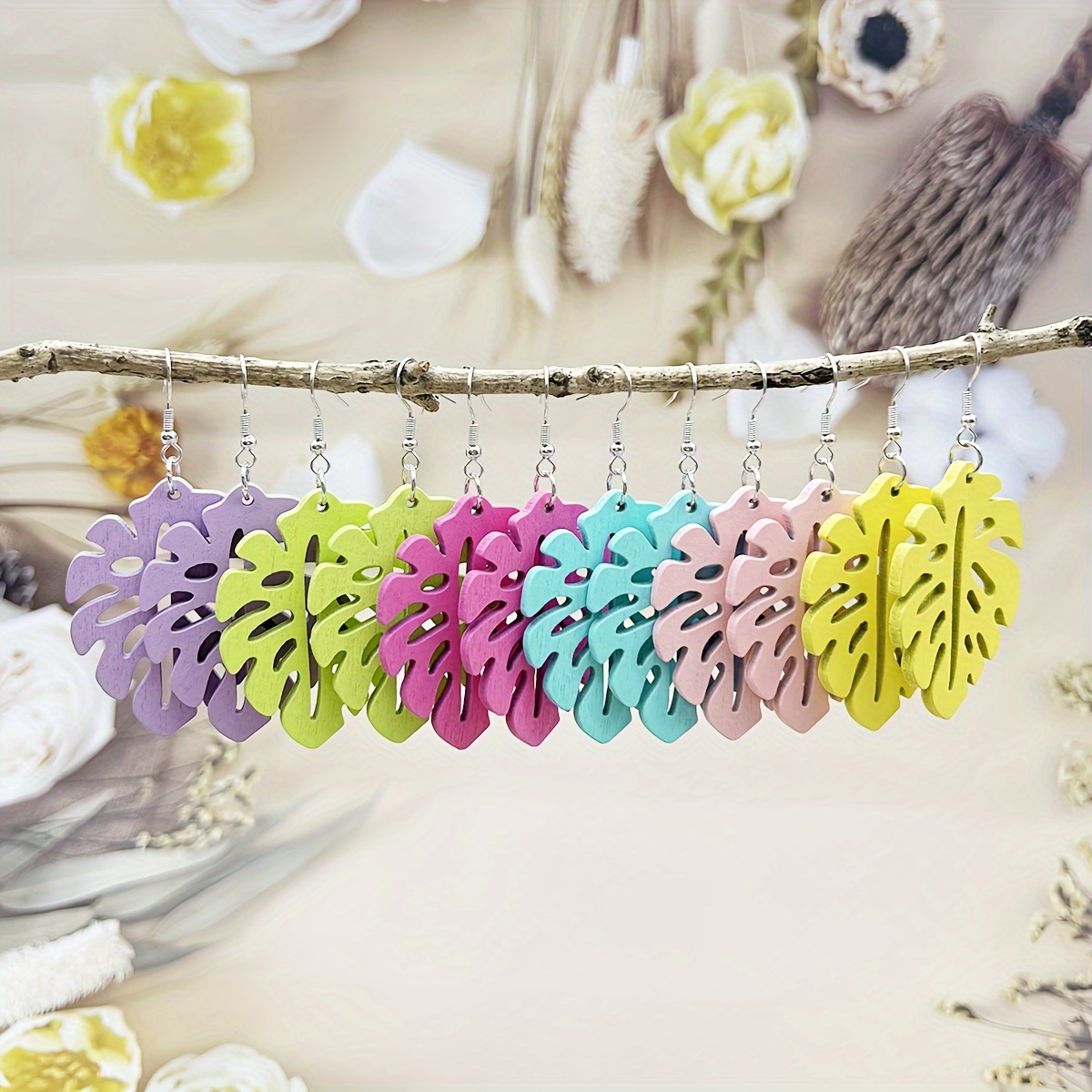 Bohemian Wooden Earrings Set - Cross Border Vacation Style